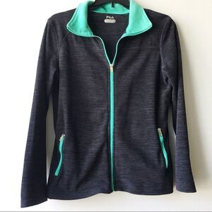 — Fila — Teal + Grey Soft Zip-Up Sweater Jacket